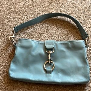 Gorgeous light blue genuine leather handbag with silver details